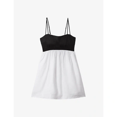 Reiss Hadley Colour-blocked Linen Mini Dress In Black/white