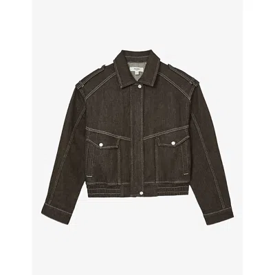 Reiss Womens Blair Relaxed-fit Stretch-denim Jacket Brown
