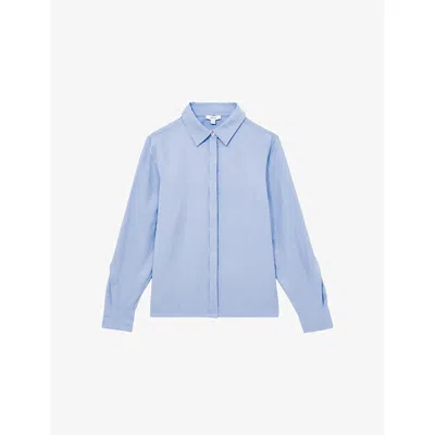 Reiss Womens Blue Ali Press-stud Back Woven Shirt