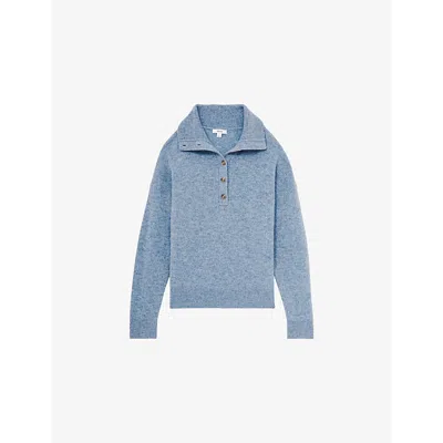 Reiss Womens Ava Open-neck Long-sleeve Wool And Cashmere-blend Jumper Blue