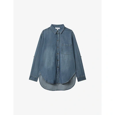 Reiss Womens Blue Carter Rolled-sleeve Relaxed-fit Denim Shirt