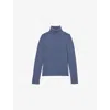 Reiss Womens  Corrine Epaulette Roll-neck Wool Jumper In Blue