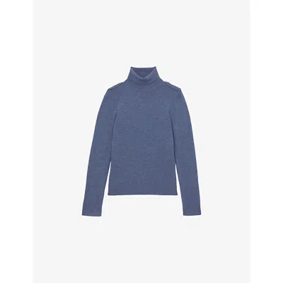 Reiss Womens  Corrine Epaulette Roll-neck Wool Jumper In Blue