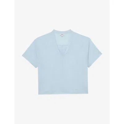 Reiss Womens Blue Ember V-neck Relaxed-fit Linen T-shirt