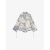 Reiss Blue Floral Print Gathered Cut Out Shirt In Blue