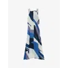 Reiss Womens Blue Imogen Abstract-print Woven Maxi Dress