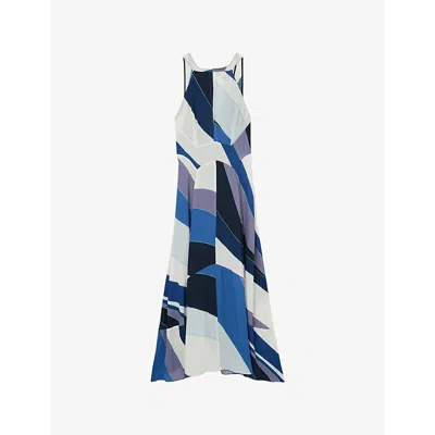 Reiss Womens Blue Imogen Abstract-print Woven Maxi Dress