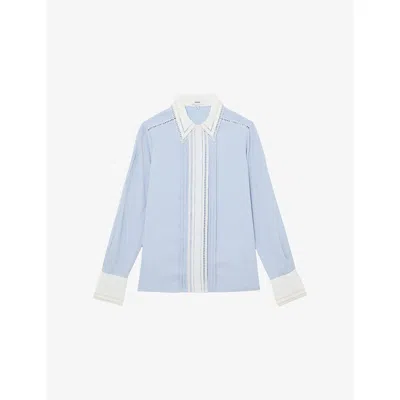 Reiss Womens Blue Ivory Luma Tipped Long-sleeve Woven Shirt
