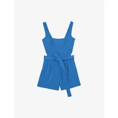 Reiss Womens Blue Lyon Belted-waist Twill Playsuit
