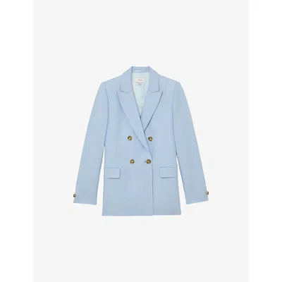 Reiss Womens Blue Magda Peak-lapel Double-breasted Woven Blazer
