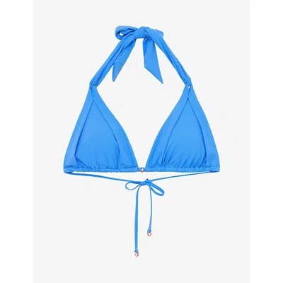 Reiss Womens Blue Matilda Triangle-cup Stretch-woven Bikini Top