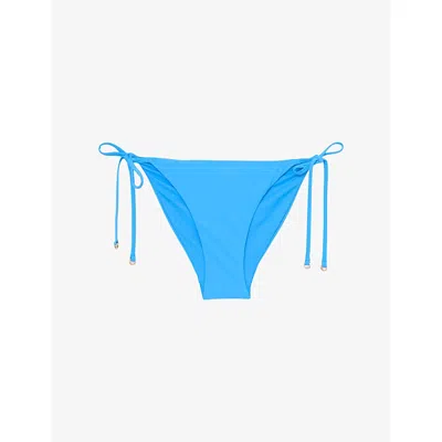 Reiss Womens Blue Riah Side-tie Stretch-woven Bikini Bottoms