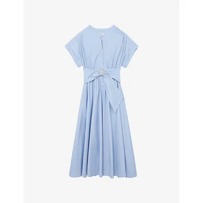 Reiss Womens Blue Sally Short-sleeve Cotton Midi Dress In Multi