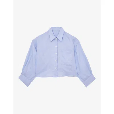 Reiss Womens Blue Solena Cropped Linen Shirt In Purple