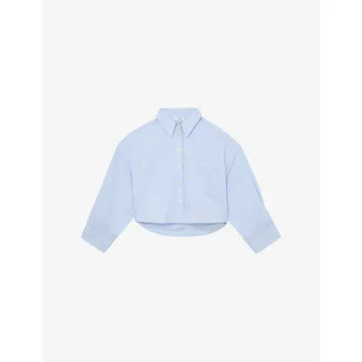 Reiss Womens Blue Solenge Long-sleeve Cropped Cotton Shirt In Multi