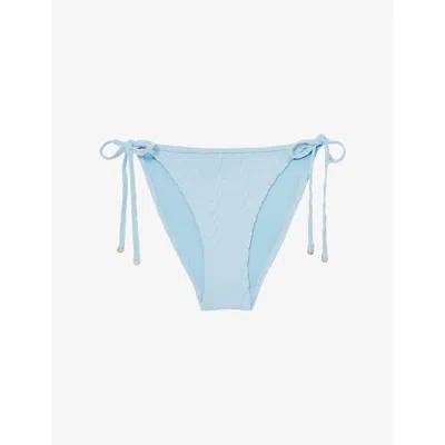 Reiss Womens Blue Wynee Textured Tie-side Bikini Bottoms