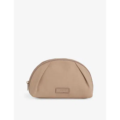 Reiss Womens Logo-patch Curved Woven Make-up Bag Blush