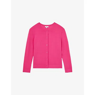 Reiss Womens Bright Pink Mara Long-sleeve Cropped Knitted Cardigan