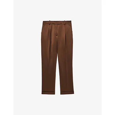 Reiss Womens Bronze Celia Tapered-fit Satin Trousers In Brown
