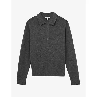 Reiss Womens Brooke Polo-collar Wool Jumper Grey Marl Xs In Gray