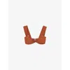 Reiss Womens Hallie Twist-front Ruched-side Stretch-woven Bikini Top Brown In Brown