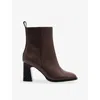 Reiss Brown Leather Block-heel Ankle Boots In Brown