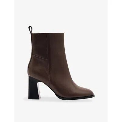 REISS WOMENS BROWN HANA HEELED LEATHER ANKLE BOOTS EUR 40 / 7 UK