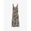 Reiss Womens Brown Ivory Akari Abstract-print Linen-blend Midi Dress