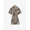 Reiss Womens Brown Ivory Camelia Graphic-print Short-sleeve Linen-blend Mini Dress