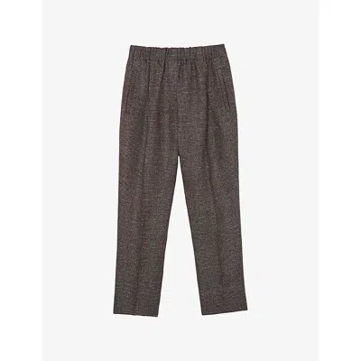 Reiss Womens Brown Lourdes Elasticated-waist Cropped Linen Trousers