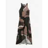 Reiss Womens Michalie Floral-print Satin Midi Dress Brown In Brown