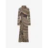 Reiss Womens  Naomi Snake-print Stretch-jersey Midi Dre In Brown