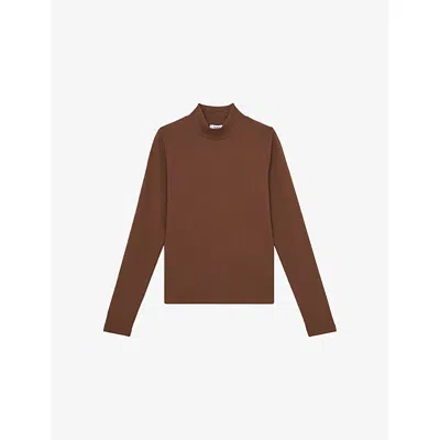 Reiss Womens Brown Polly Ribbed Stretch-cotton Top