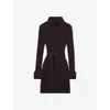 Reiss Womens Brown Roll-neck Ribbed Knitted Mini Dress In Brown