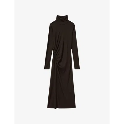 Reiss Womens  Roll-neck Stretch-jersey Midi Dress In Brown