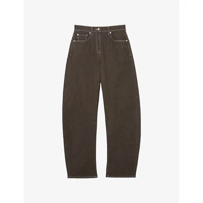 Reiss Womens Brown Sabel Topstitched Barrel-leg Jeans