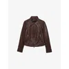 Reiss Womens Burgundy Astra Stand-collar Leather Jacket In Burgundy