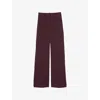 Reiss Womens Claude Pinched-seam Flared-leg High-rise Stretch-woven Trousers Burgundy