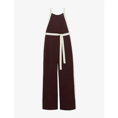 Reiss Womens Burgundy Cream Salma Colour-block Woven Jumpsuit In Brown