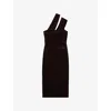 Reiss Womens Burgundy Dalia One-shoulder Slim-fit Stretch-velvet Midi Dress In Burgundy