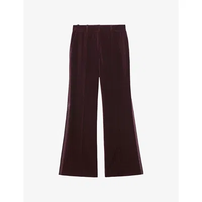Reiss Womens Burgundy Elia Flare-leg Velvet Trousers