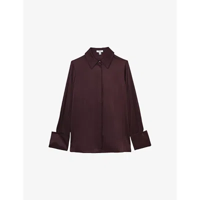 Reiss Womens Hailey Long-sleeved Silk Shirt Burgundy