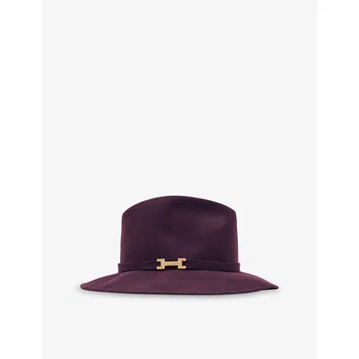Reiss Womens Burgundy Holly Hardware-embellished Wool Fedora Hat In Brown