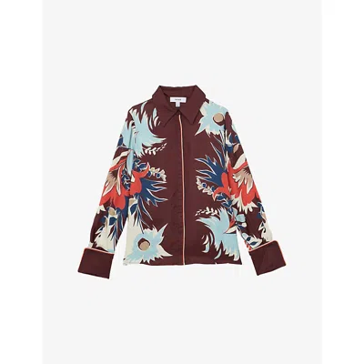 Reiss Womens Burgundy Lia Floral-print Woven Shirt In Multi
