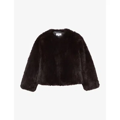Reiss Womens  Marco Round-neck Faux-fur Jacket In Brown