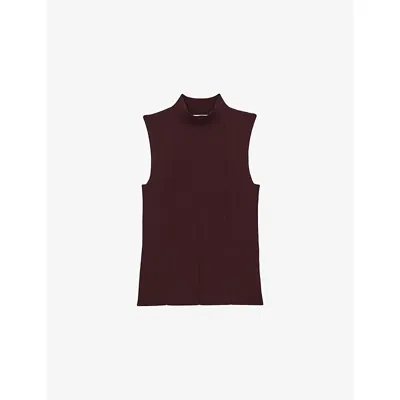 Reiss Womens Burgundy Milan Sleeveless Stretch-knit Top