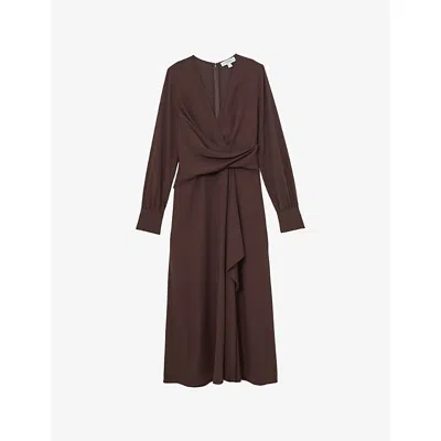 Reiss Womens Burgundy Mira Wrap-front Wool-blend Midi Dress