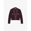 Reiss Womens Burgundy Neutral Eloise Contrast-tipping Wool And Cashmere-blend Cardigan Xs In Purple