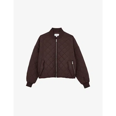 Reiss Womens Nina Quilted Bomber Woven Jacket Burgundy