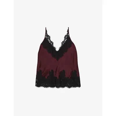Reiss Womens Burgundy Rowan Lace-embroidered Silk Cami